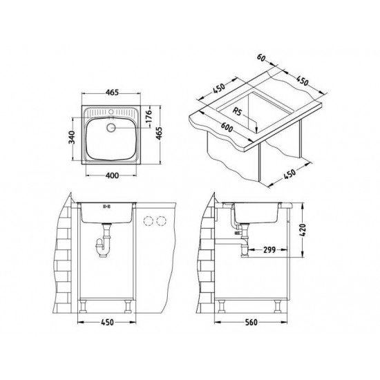 ALVEUS BASIC 130 NAT-60 465X465 1X нерж.сталь мойка