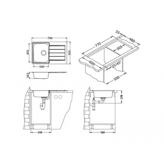 ALVEUS LINE 80 NAT-90 790X500 1X нерж.сталь мойка