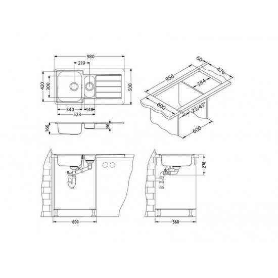 ALVEUS LINE 10 NAT-90 980X500  нерж.сталь