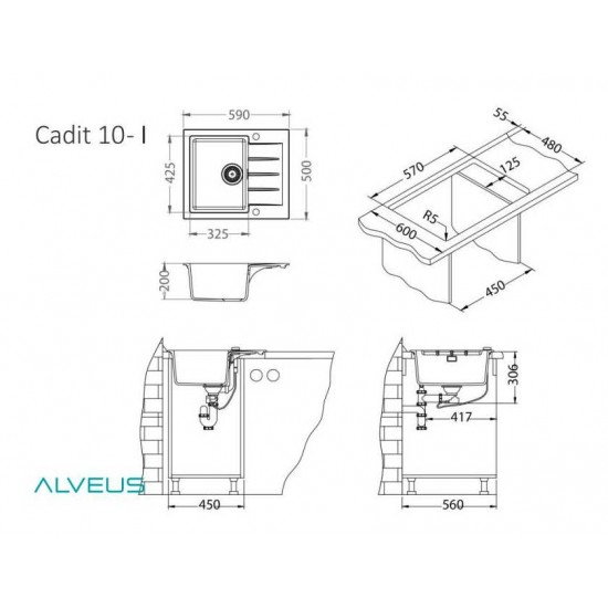 ALVEUS GRANITAL CADIT 10 CONCRETE - G81 590 X 500 серый