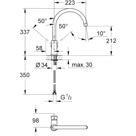 Смеситель для кухни GROHE BauClassic с высоким C-образным изливом 31234000