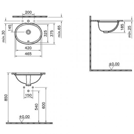 Раковина врезная VitrA Arkitekt 60 см встраиваемая снизу 6069B003-0012 Staron