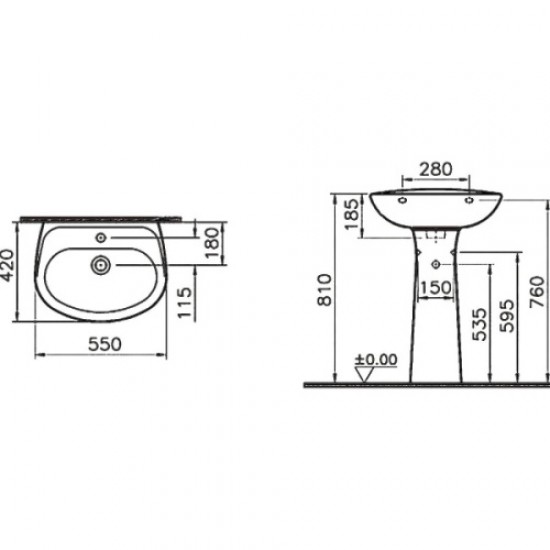 Раковина VitrA Normus 55 см с пьедесталом 9600B003-7650 Staron