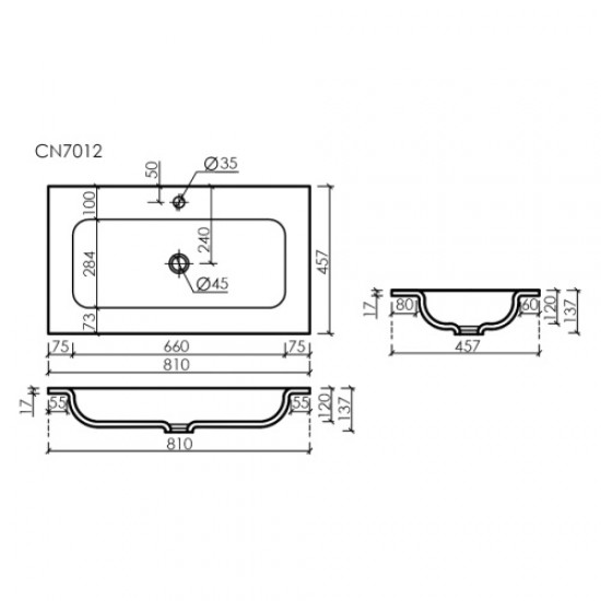 Раковина Sancos Grace 81 см прямоугольная белая CN7012 Staron