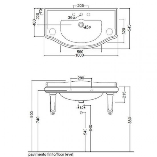 Раковина Kerasan Retro 10500 100 см подвесная Staron