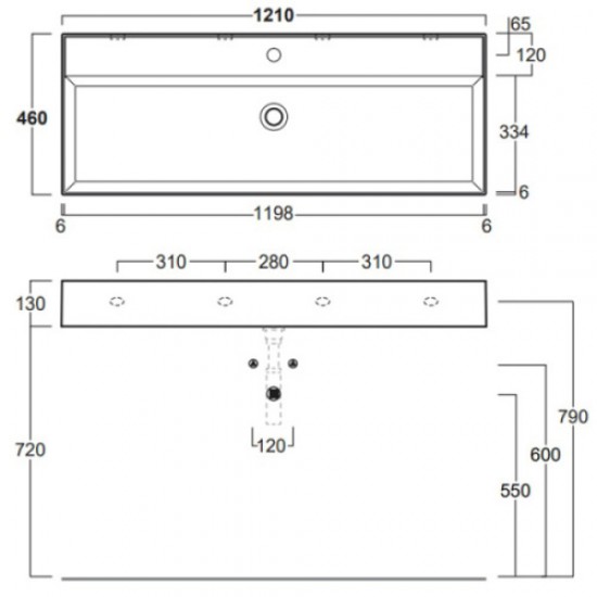 Раковина Simas Agile 121 см с 1 отверстием под смеситель AG121 bi*1 Staron
