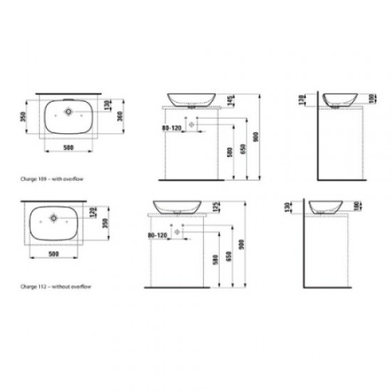 Раковина Laufen Ino 50 см без отверстия для смесителя 8.1230.2.000.109.1 Staron