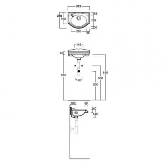 Раковина Simas Arcade 37 см белая, отверстие под смеситель справа AR035bi*1dx Staron