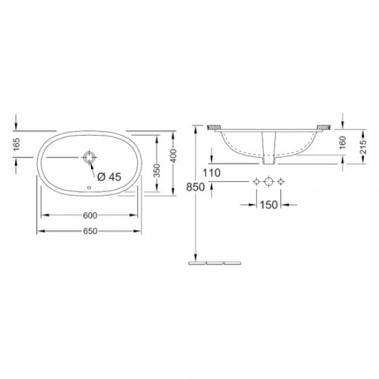 Раковина Villeroy & Boch O.novo 65 см встраиваемая, с покрытием CeramicPlus 416260R1 Staron