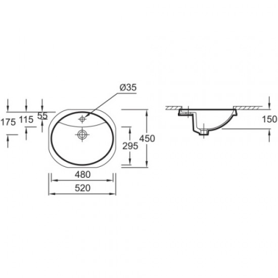 Раковина Jacob Delafon Odeon 52 см встраиваемая E1357-00 Staron