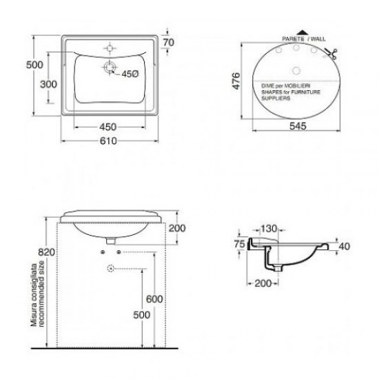 Раковина накладная Azzurra Guinone GIU700M/ALZA GIU700M/ALZA bi*1 Staron