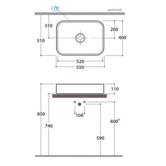 Раковина накладная Globo Free LAR55 Staron