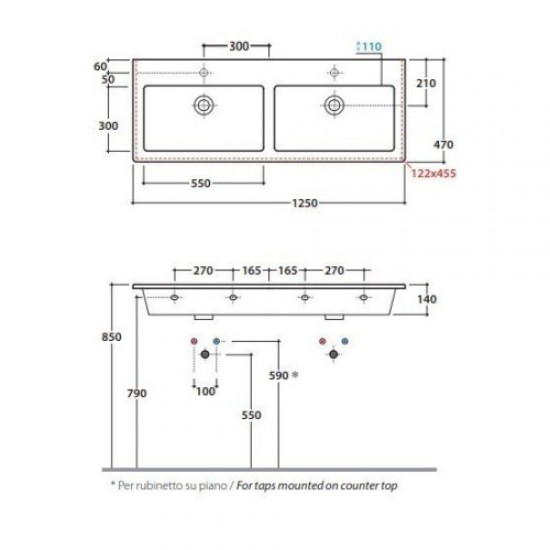 Раковина двойная Globo Forty3 FO125 Staron