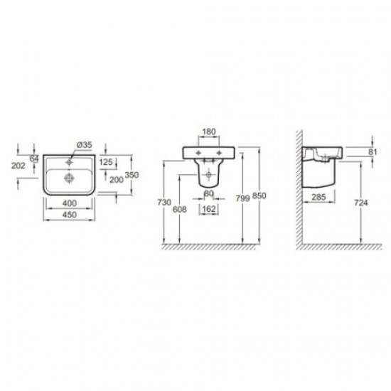 Раковина подвесная Jacob Delafon REPLAY E4493-00 45 см керамическая