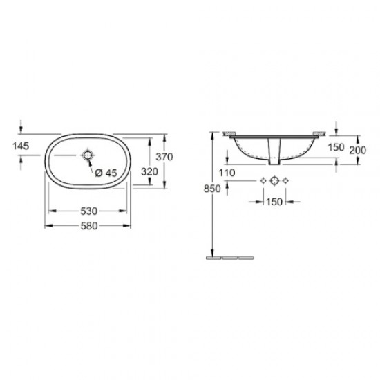 Раковина Villeroy & Boch O.novo 58 см встраиваемая, с покрытием CeramicPlus 416250R1 Staron