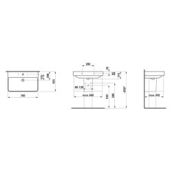 Раковина Laufen Pro S 70 см с 3 отверстиями для смесителя с отверстием перелива 8.1096.7.000.108.1