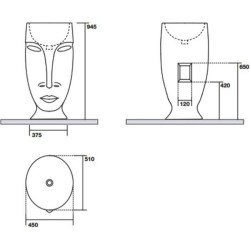 Раковина напольная Kerasan Artwork Moloco белый/серебро 474086