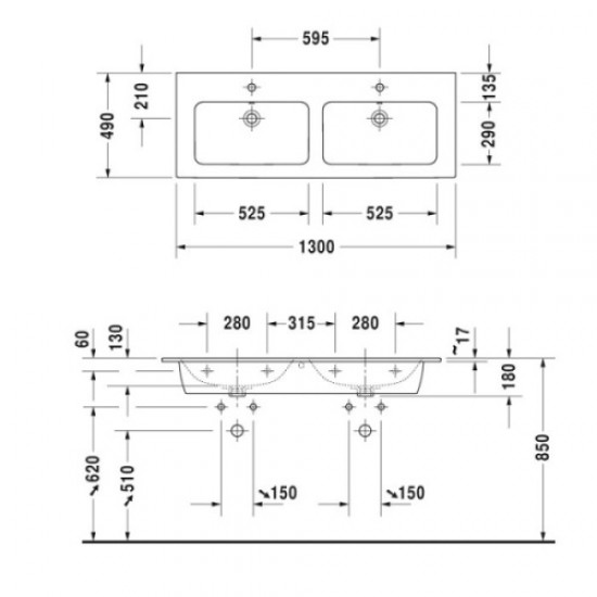 Раковина двойная Duravit ME by Starck 233613 Staron