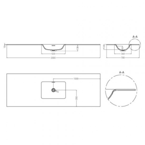 Раковина Salini Onda Flow Square 200 см покраска по RAL полностью 1402206MN Staron