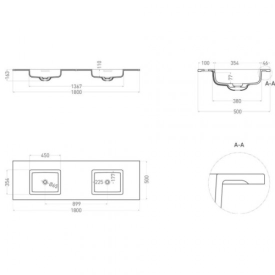 Раковина Salini Onda 180 см покраска по RAL полностью 1402202MF Staron