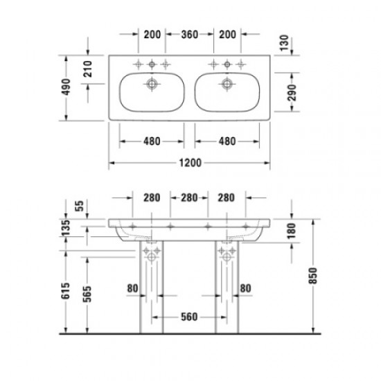 Раковина Duravit D-Code 120 см двойная 03481200002 Staron