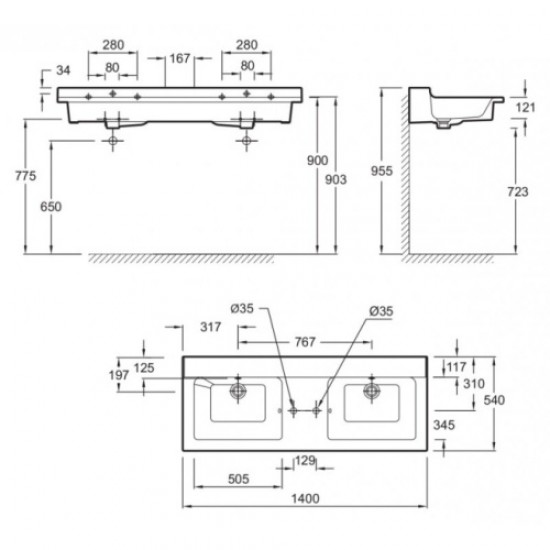 Раковина Jacob Delafon Soprano 140 см подвесная EXJ122-00 Staron
