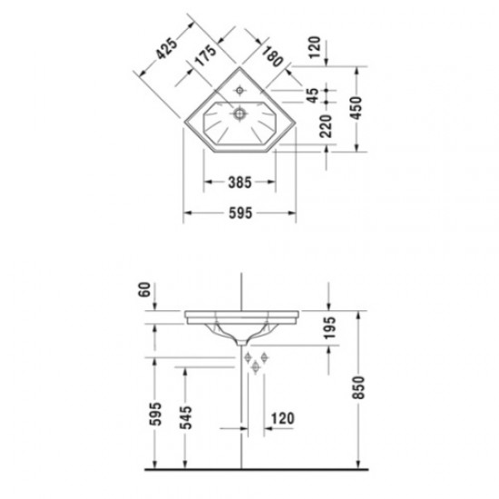 Раковина Duravit 1930 59.5 см угловая 0793420000 Staron