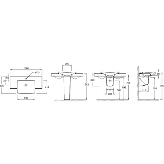 Раковина Jacob Delafon Escale прямоугольная 19034W-00 Staron