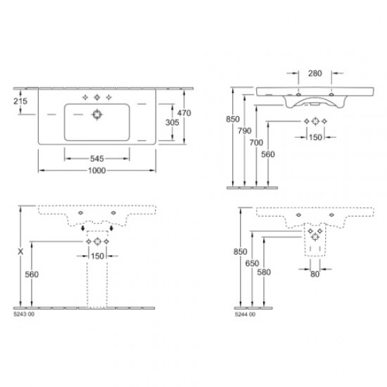 Раковина Villeroy & Boch Subway 2.0 100 см ярко-белая 7175A0R2 Staron
