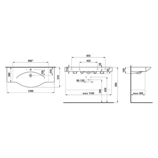 Раковина Laufen Palace 120 см без отверстия для смесителя 8.1170.4.000.109.1 Staron