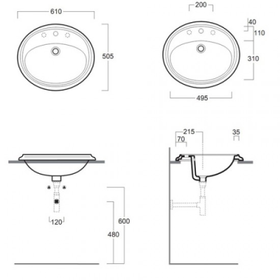 Раковина Simas Arcade 61 см черная, с 1 отверстием под смеситель AR 859 NE Staron