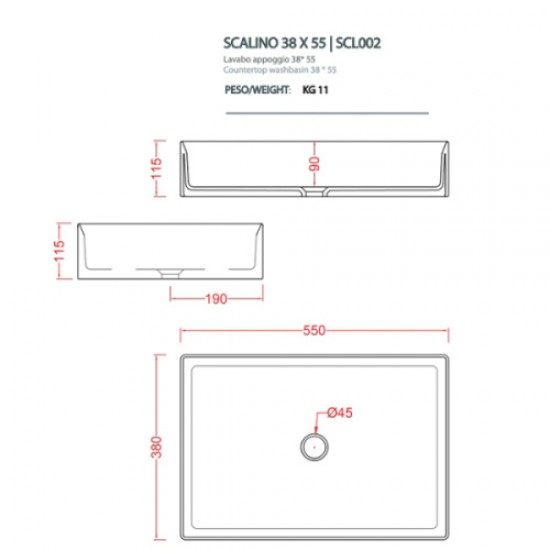 Раковина ArtCeram Scalino 55 см белый матовый SCL002 05 00 bi matt