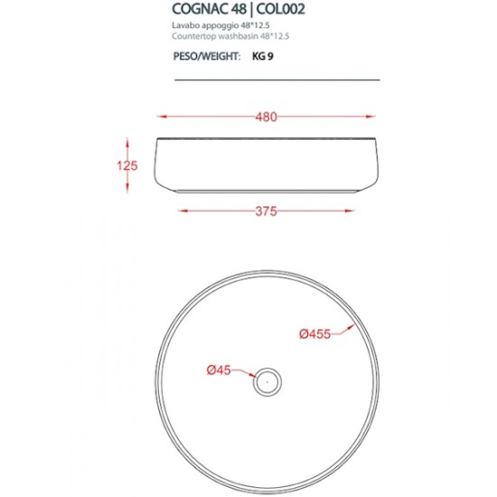 Раковина ArtCeram Cognac 48 см blu zaffiro COL002 16 00
