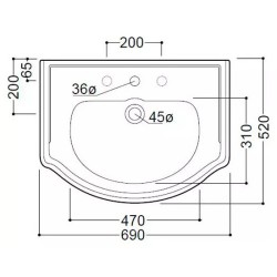 Раковина Kerasan Retro 69 см без отверстия под смеситель 104601*0