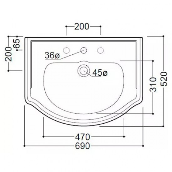 Раковина Kerasan Retro 69 см без отверстия под смеситель 104601*0 Staron