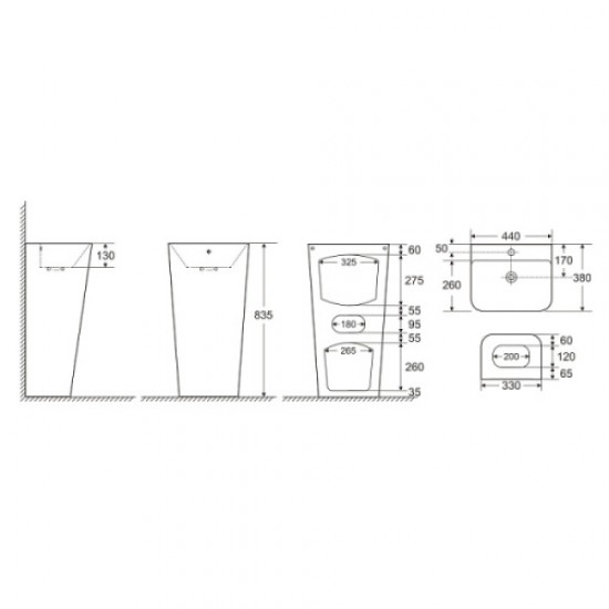 Раковина напольная Azario Fretta Square 44 см белая AZ-302 Staron