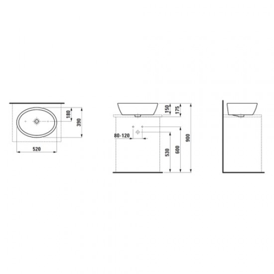 Раковина Laufen Pro 52 см без отверстия перелива 8.1296.4.000.112.1 Staron