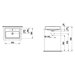 Раковина Laufen Pro S 55 см с 3 отверстиями для смесителя 8.1295.2.000.108.1