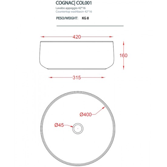 Раковина Artceram Cognac 42 см orange cameo COL001 13 00 orange cameo