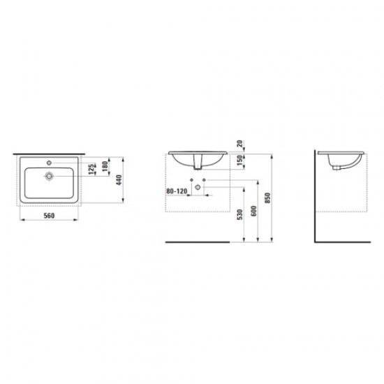 Раковина Laufen Pro 56 см с 3 отверстиями для смесителя 8.1396.1.000.108.1 Staron