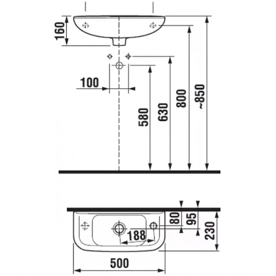 Раковина c отверстием для смесителя слева Jika Olymp 8156130001051 Staron