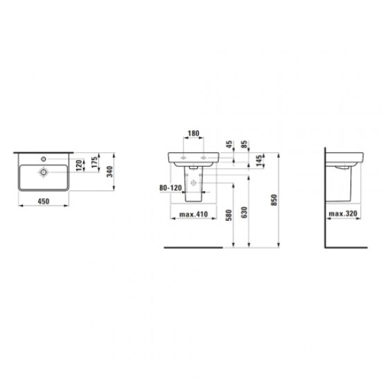 Раковина Laufen Pro S 45 см без отверстия для смесителя без отверстия перелива 8.1596.1.000.112.1 Staron