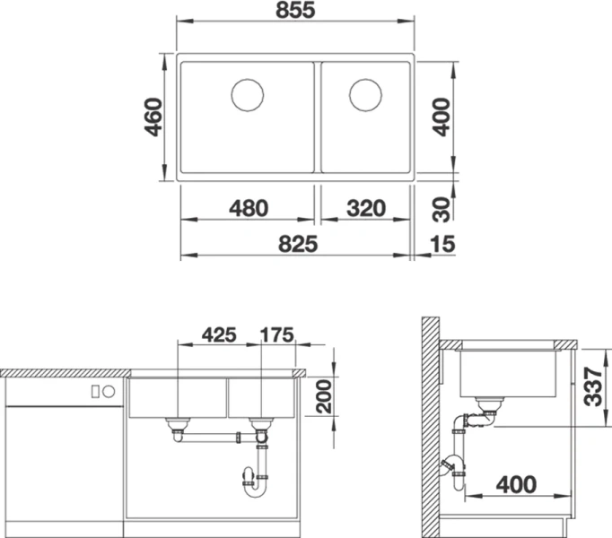 Мойка для кухни Blanco Subline 480/320-U 85.5 см серый беж 523591
