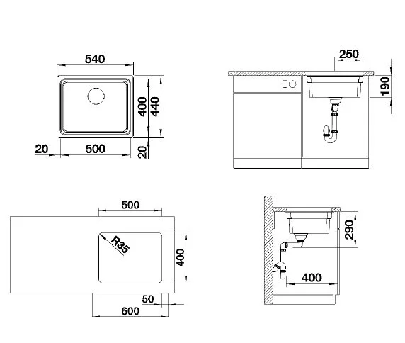 Мойка для кухни Blanco Etagon 500-U 54 см нержавеющая сталь 521841