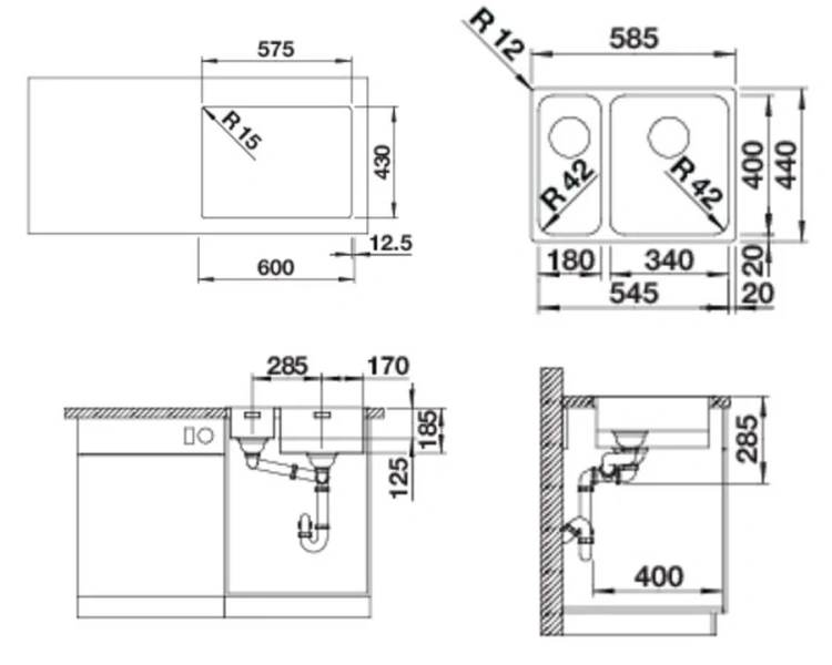 Мойка для кухни Blanco Solis 340/180-IF 58 см нержавеющая сталь 526131