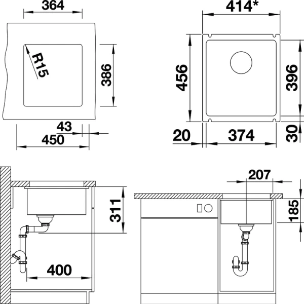 Мойка для кухни Blanco Subline 375-U