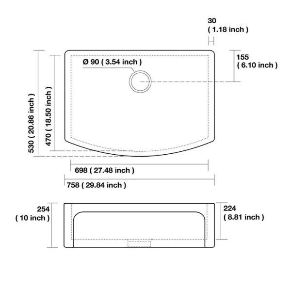 Мойка для кухни Kerasan Hannah 75 см без отверстий под смеситель 544101