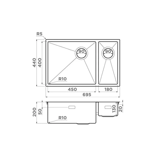 Мойка для кухни Omoikiri Taki 69-2-U/IF-LG 499 69 см врезная 4997051