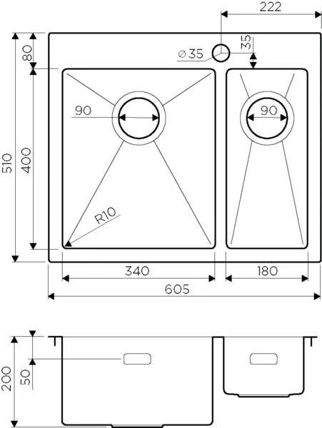 Мойка для кухни Omoikiri Akisame 60-2-IN-L 60 см нержавеющая сталь 4993775