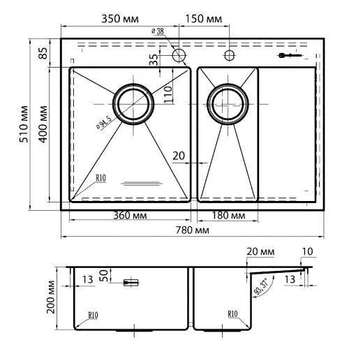 Мойка для кухни Omoikiri Akisame 78-2-IN-L 78 см нержавеющая сталь чаша слева 4973062